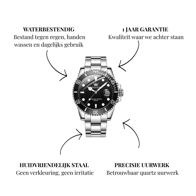 Olevs Abyss – herenhorloge met stalen band en klassiek design