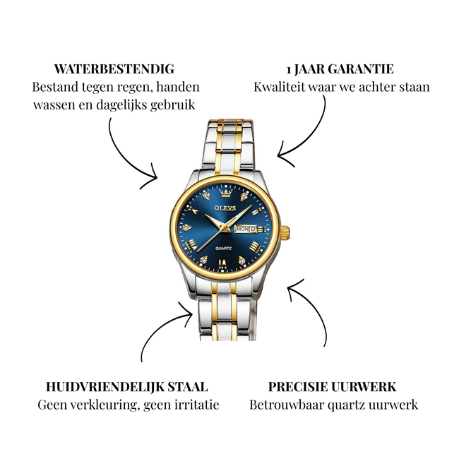 Olevs Élina – dameshorloge met stalen band en klassiek design