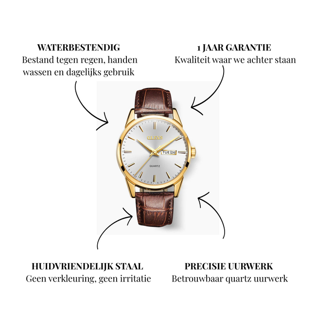 Olevs Aurel Blanc – herenhorloge met leren band en minimalistisch design