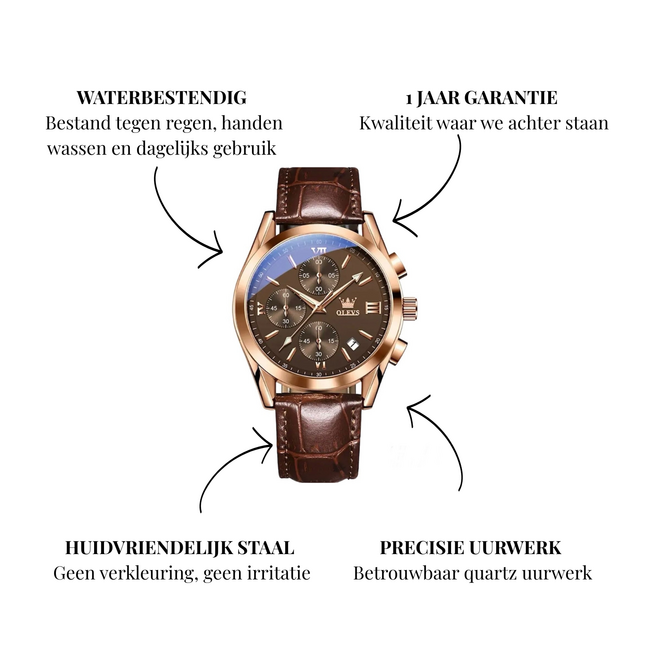 Olevs Savoy Chrono – herenhorloge met leren band en minimalistisch design