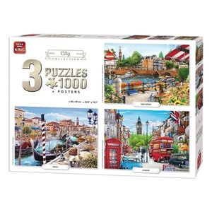 King Set van 3 Puzzels – 3 x 1000 stukjes – Classic, City & Landscape Collectie