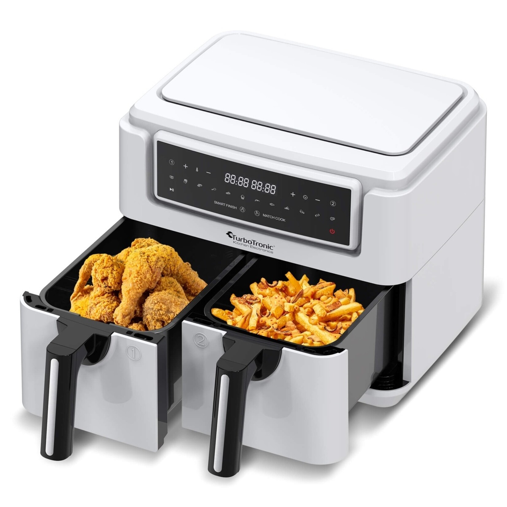 TurboTronic Dubbele Airfryer XL met Digitaal Bedieningsmenu - Heteluchfriteuse - 7,6 Liter