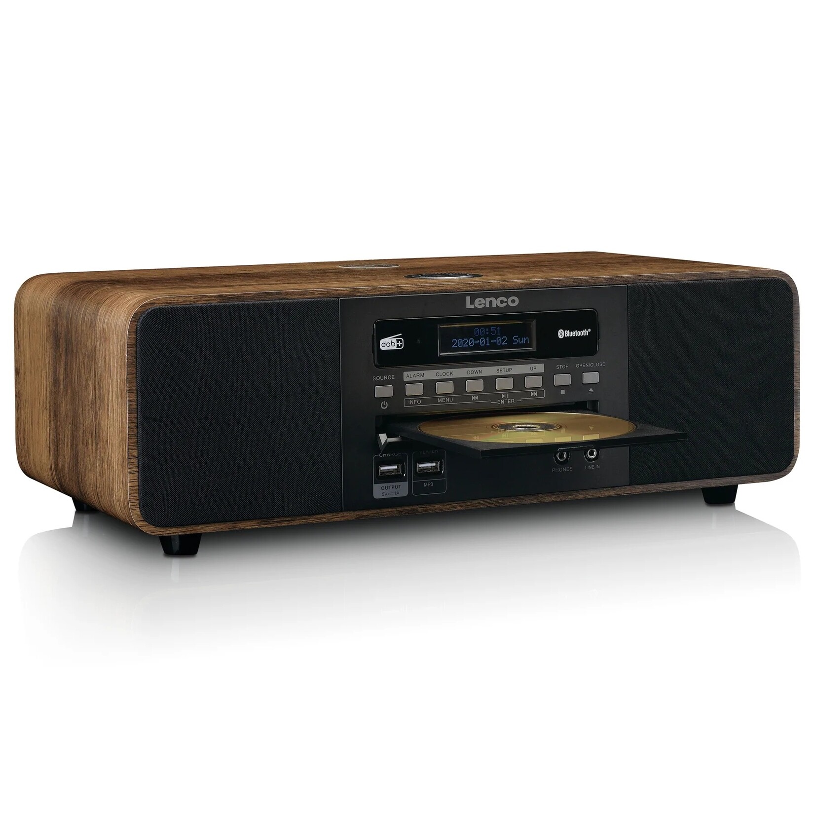 Lenco Stereo FM en DAB+ Radio met Bluetooth, Afstandsbediening en Draadloos Opladen
