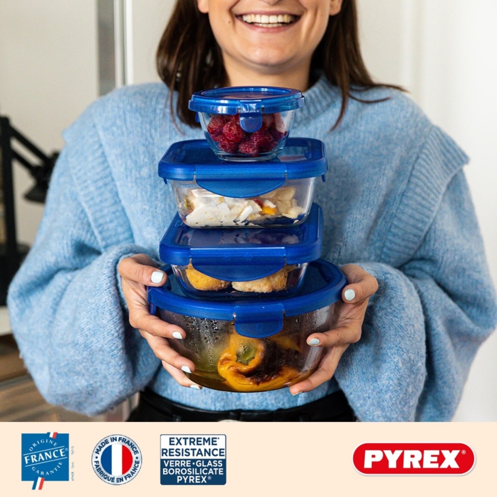 Pyrex Vierkante Schalen van Glas inclusief Deksel met Clipsluiting