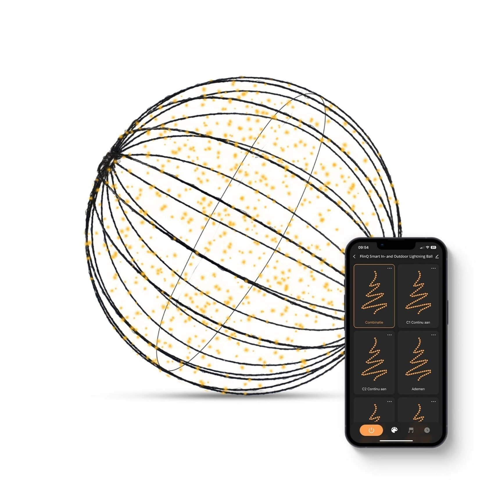 FlinQ Slimme Lichtbol voor Binnen en Buiten met App - Lichtgevende Bal - Warm Wit