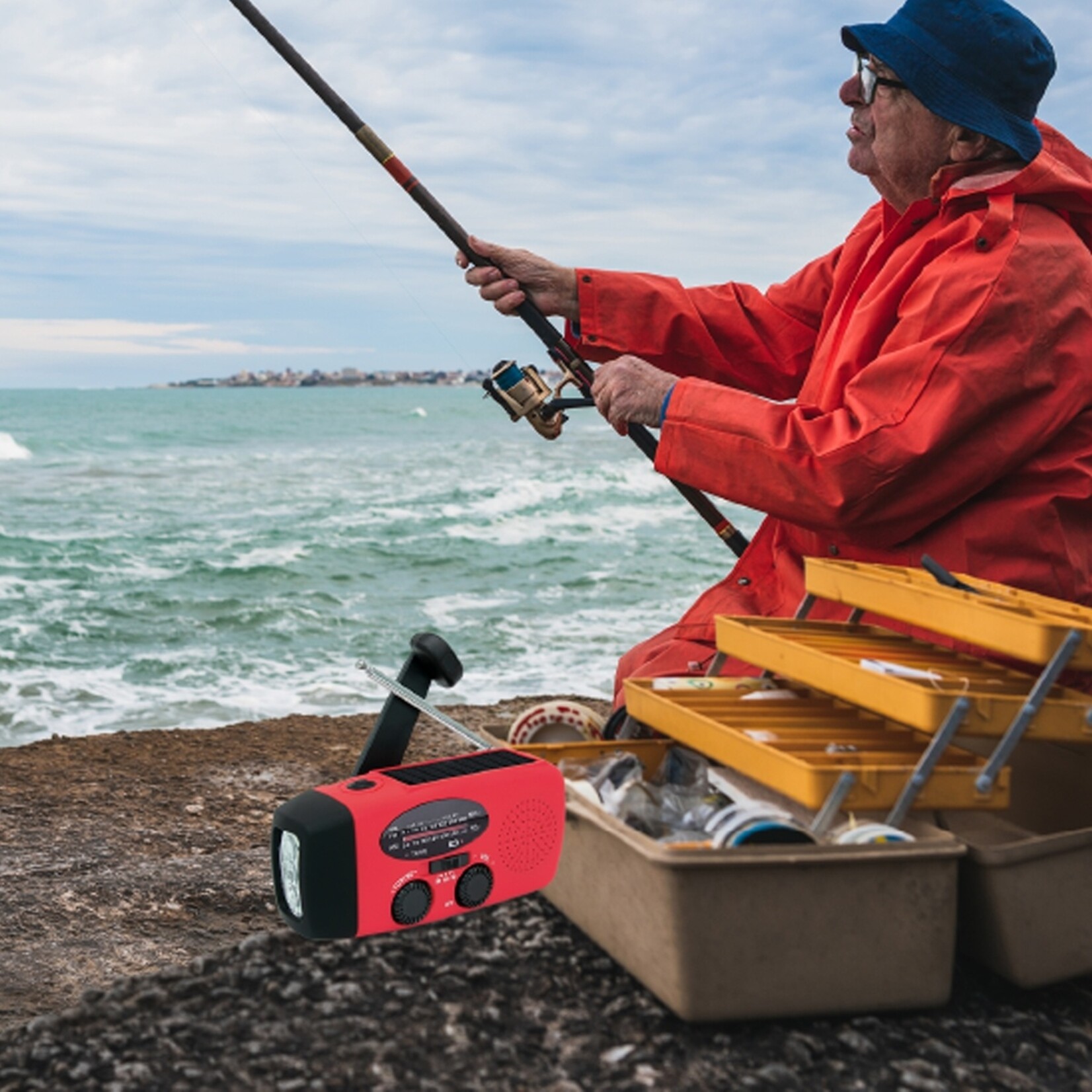 Merkloos AM/FM Noodradio met Zaklamp, Powerbank en 3-in-1 Oplaadopties