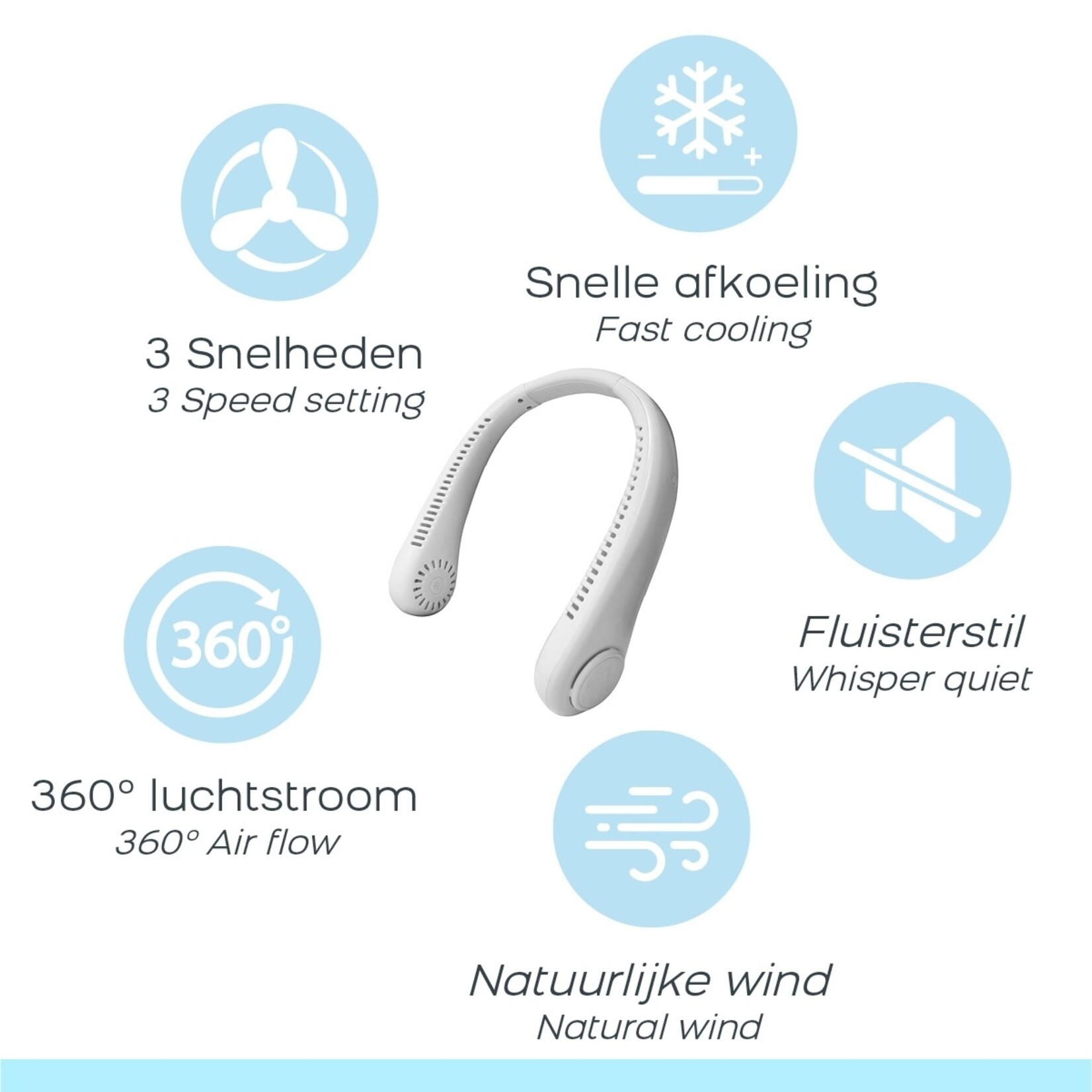 Orange Planet Draagbare Nekventilator te Gebruiken zonder Handen – 3 standen