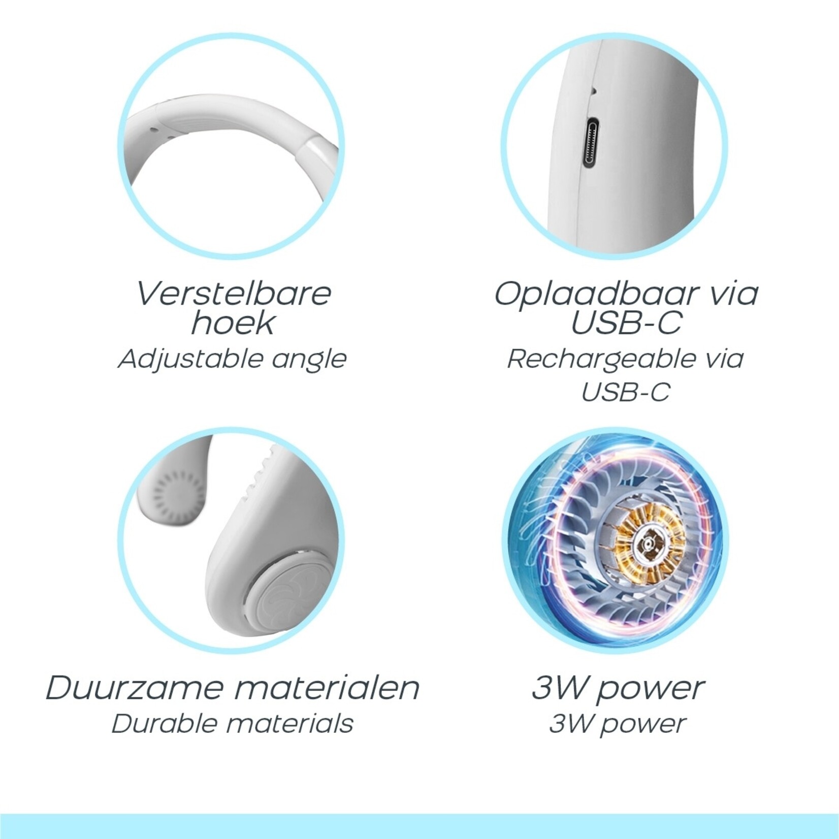 Orange Planet Draagbare Nekventilator te Gebruiken zonder Handen – 3 standen