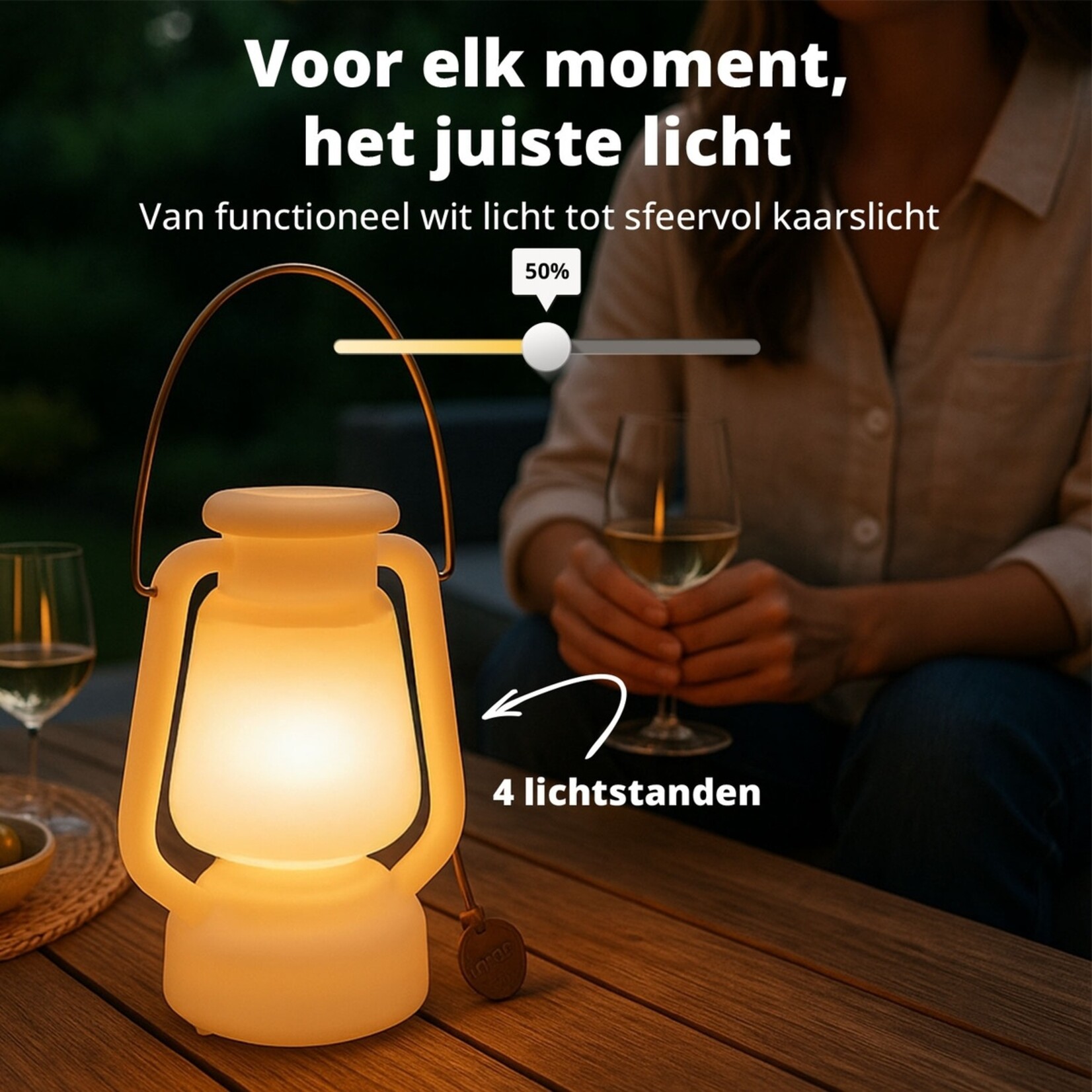 FlinQ Oplaadbare Storm Lantaarn – Voor Binnen en Buiten – Spatwaterdicht