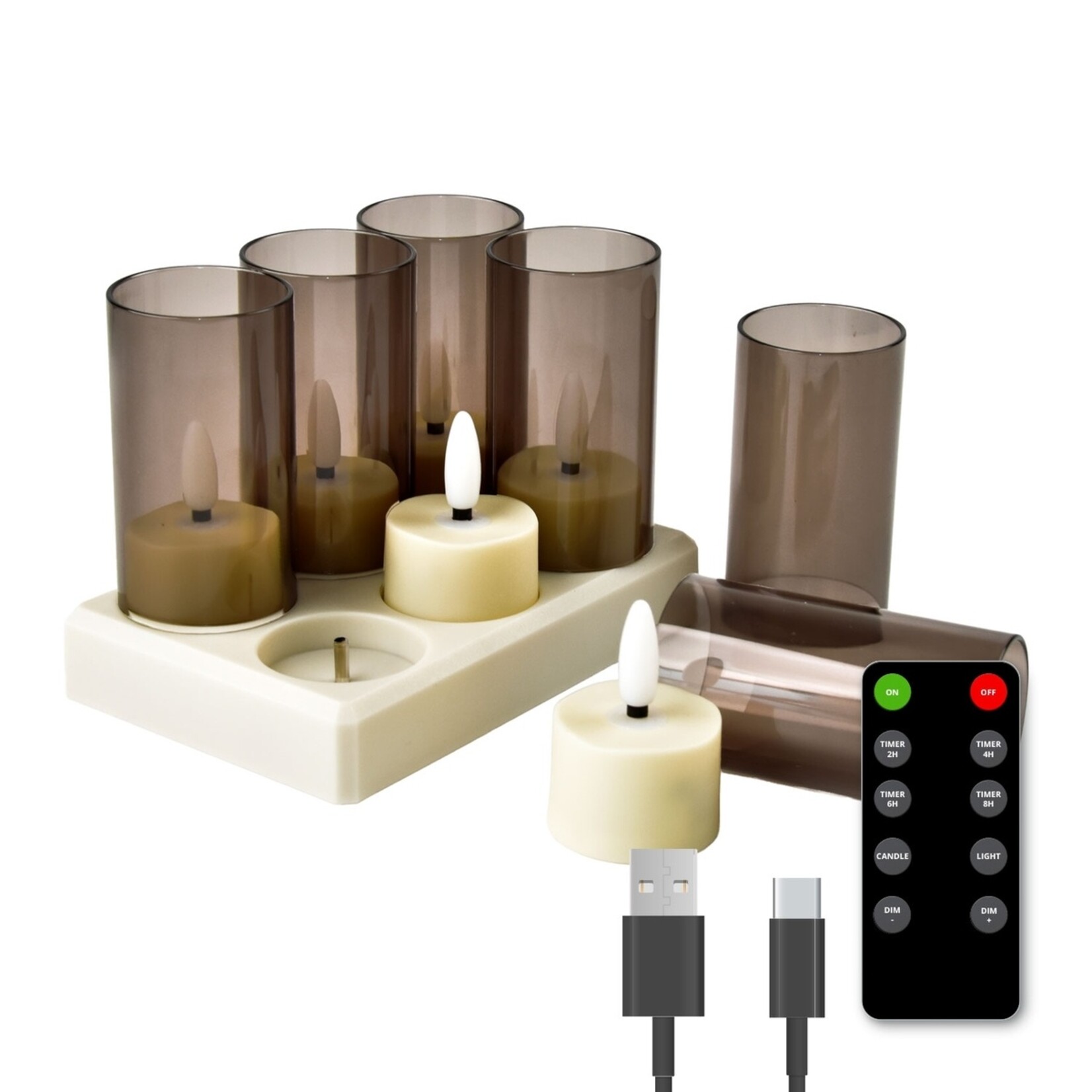 FlinQ Oplaadbare LED Theelichtjes met Dimfunctie - Waxinelichtjes - 4 Lichtstanden en Timer