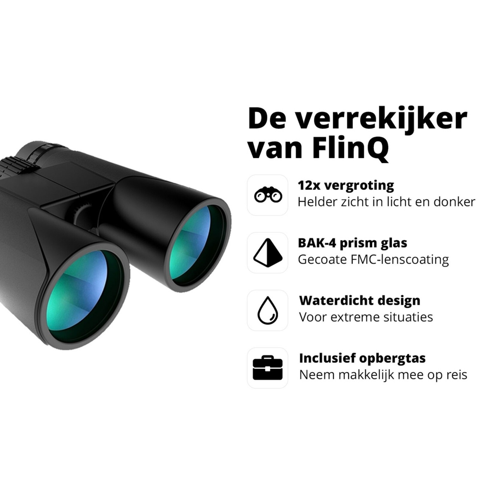 FlinQ HD Verrekijker - Binocular met Opbergtas en 42mm Groothoeklens