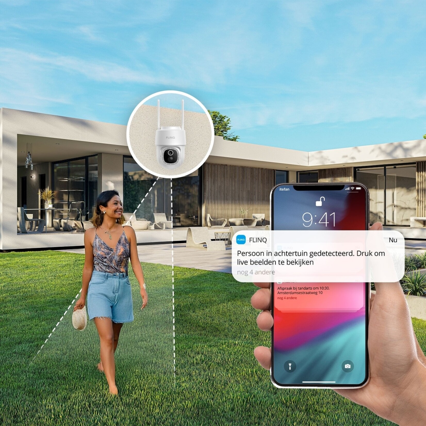 FlinQ Dome Guard Buitencamera met Nachtzicht, Bewegingssensor en Appbediening