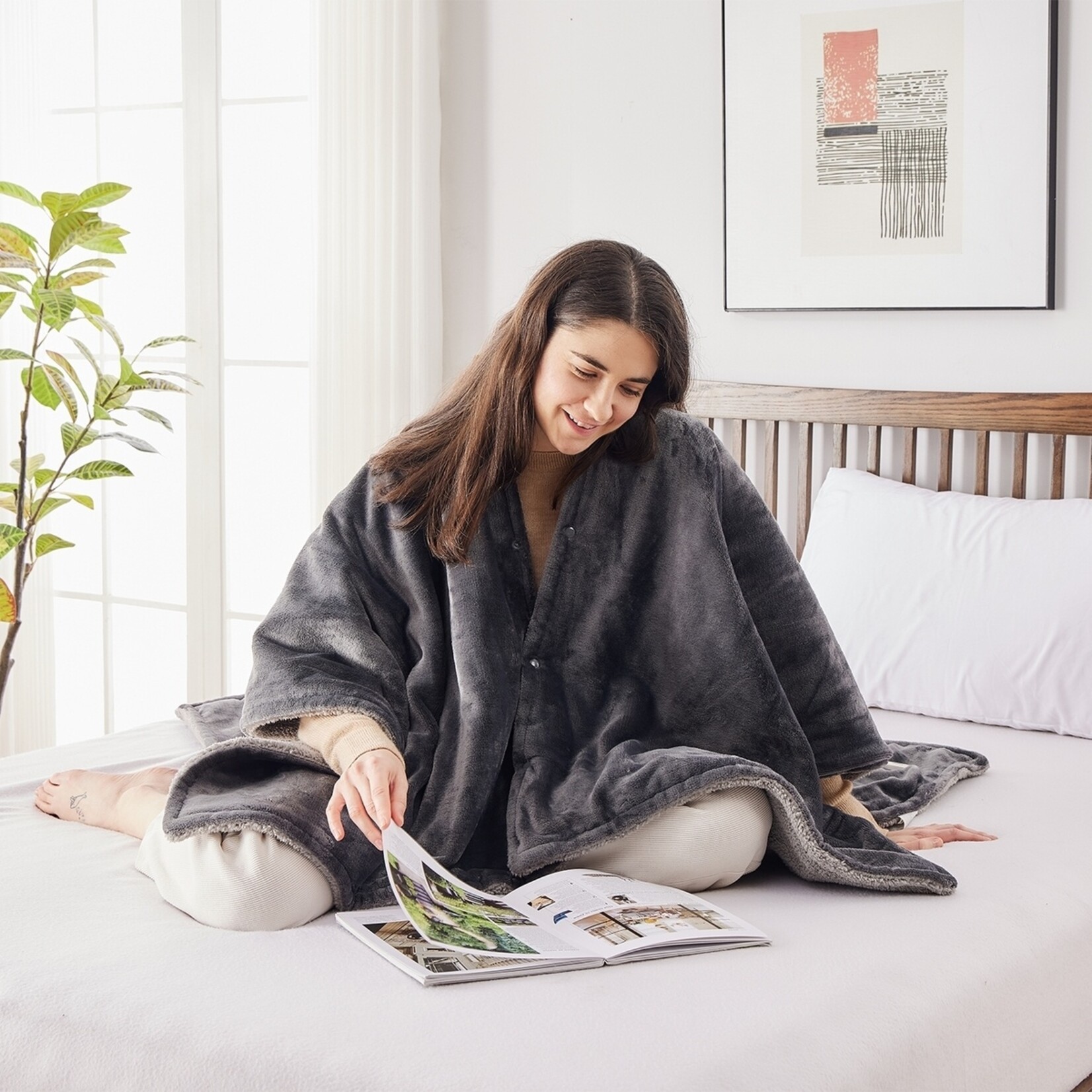 BREND Elektrische Deken - Fleece Plaid, Cape en Poncho in één