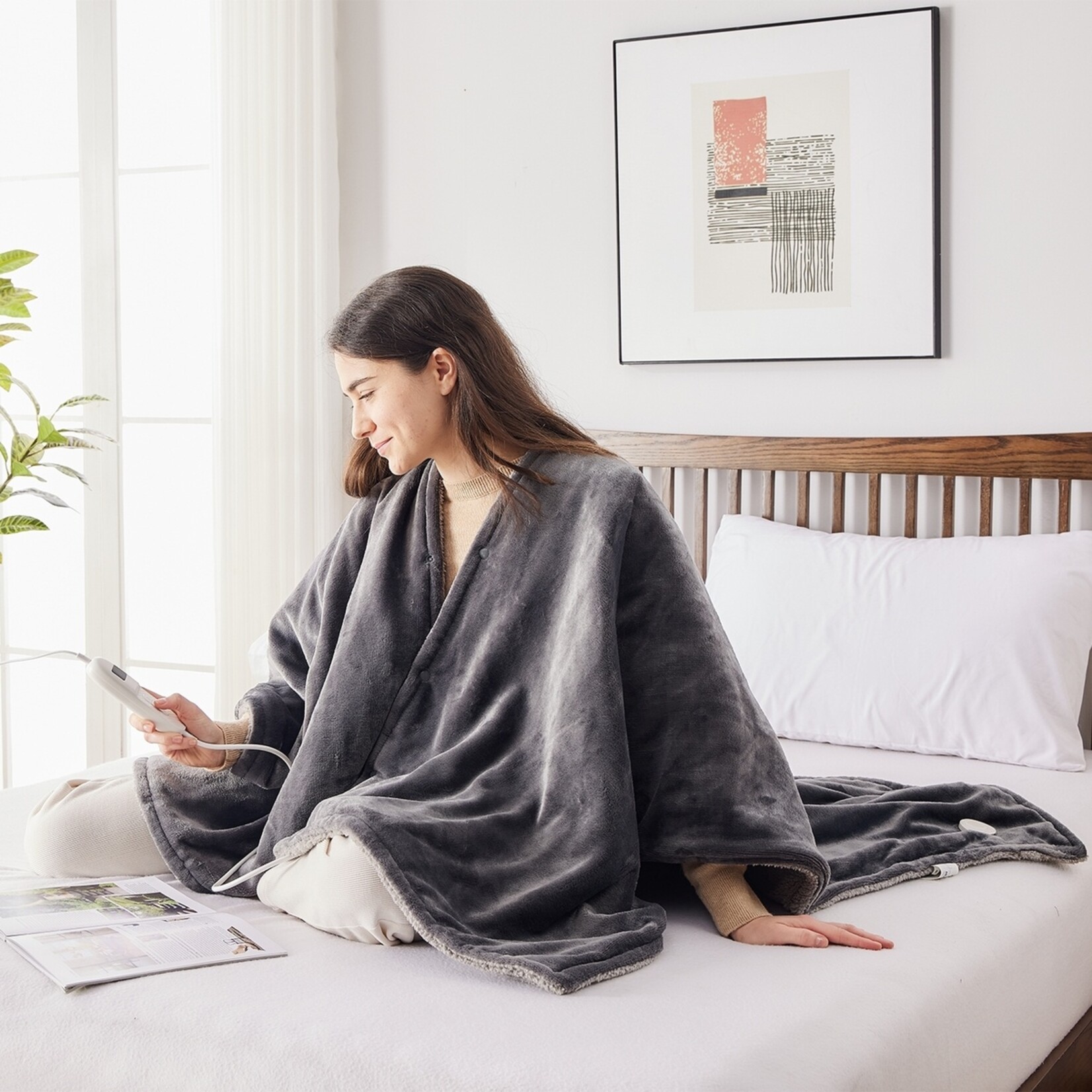 BREND Elektrische Deken - Fleece Plaid, Cape en Poncho in één