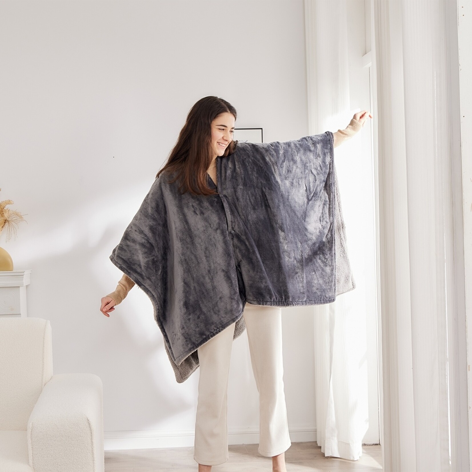 BREND Elektrische Deken - Fleece Plaid, Cape en Poncho in één