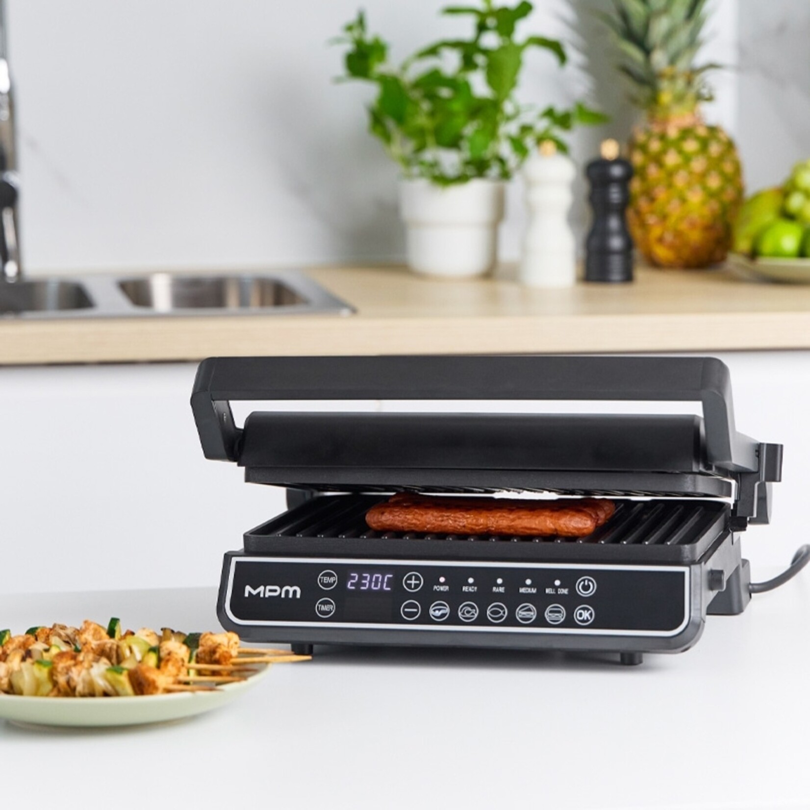 MPM Elektrische Grill 2‑in‑1 met Temperatuurregeling en Vetopvangbak