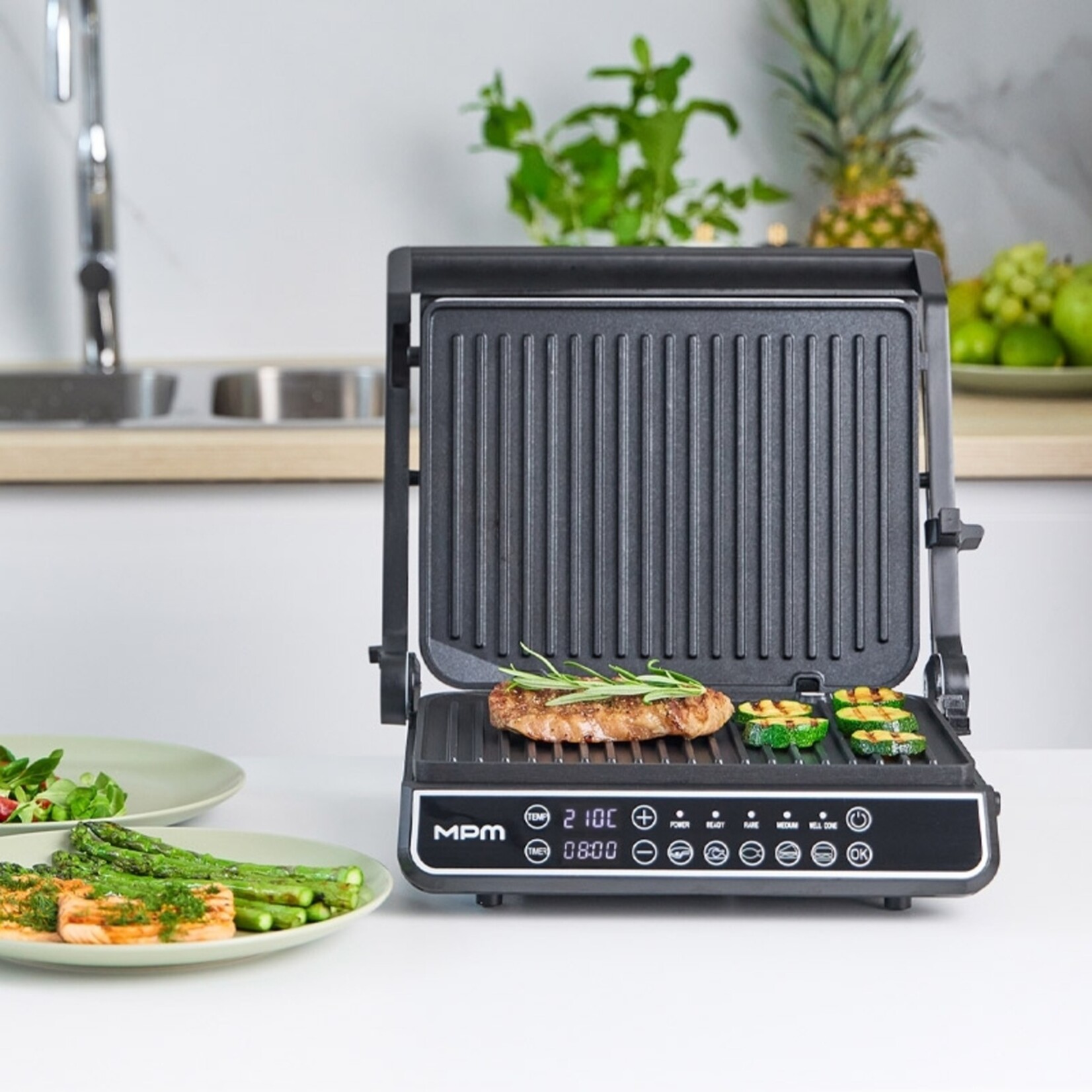 MPM Elektrische Grill 2‑in‑1 met Temperatuurregeling en Vetopvangbak