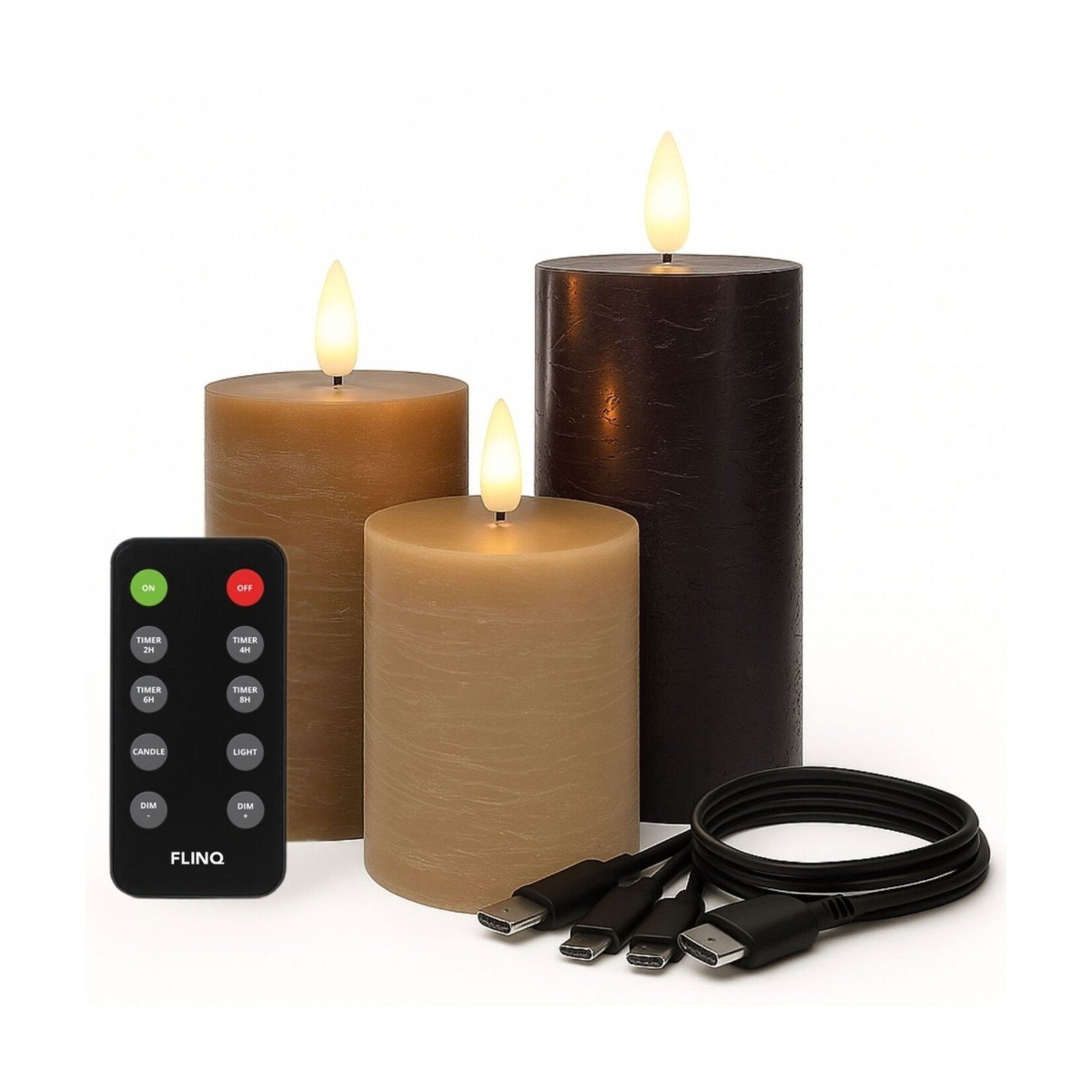 FlinQ LED Kaarsen Set van 3 – Oplaadbaar met Timer en Flikkerstand