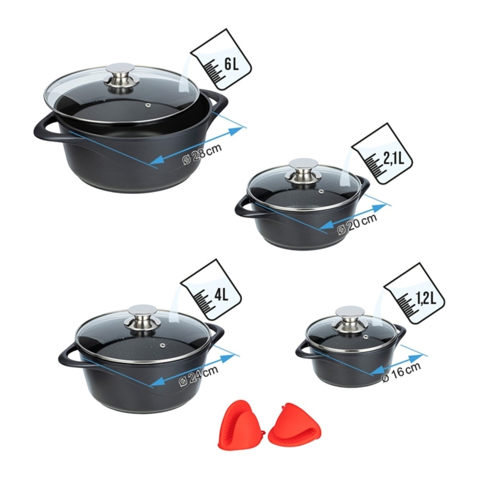 Smile Pannenset 10‑delig met Deksels - Gietaluminium voor Alle Warmtebronnen