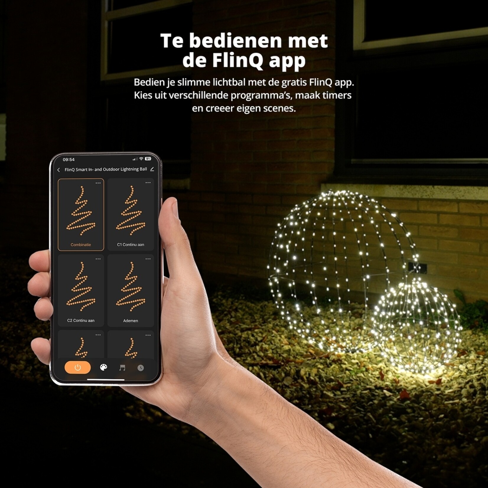FlinQ Slimme Lichtbol voor Binnen en Buiten met App - Lichtgevende Bal - Warm Wit
