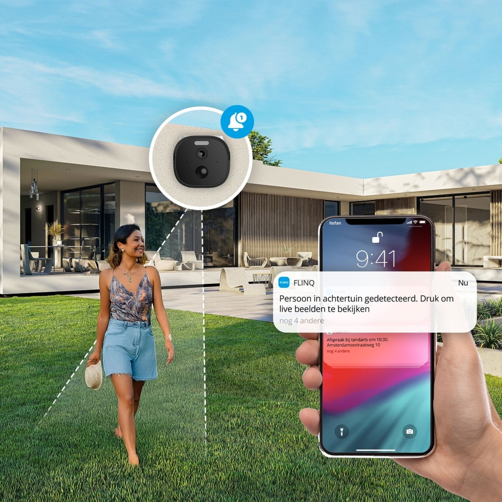 FlinQ Sentinel Buitencamera met Nachtzicht, Bewegingssensor en Appbediening - 2K Beeld