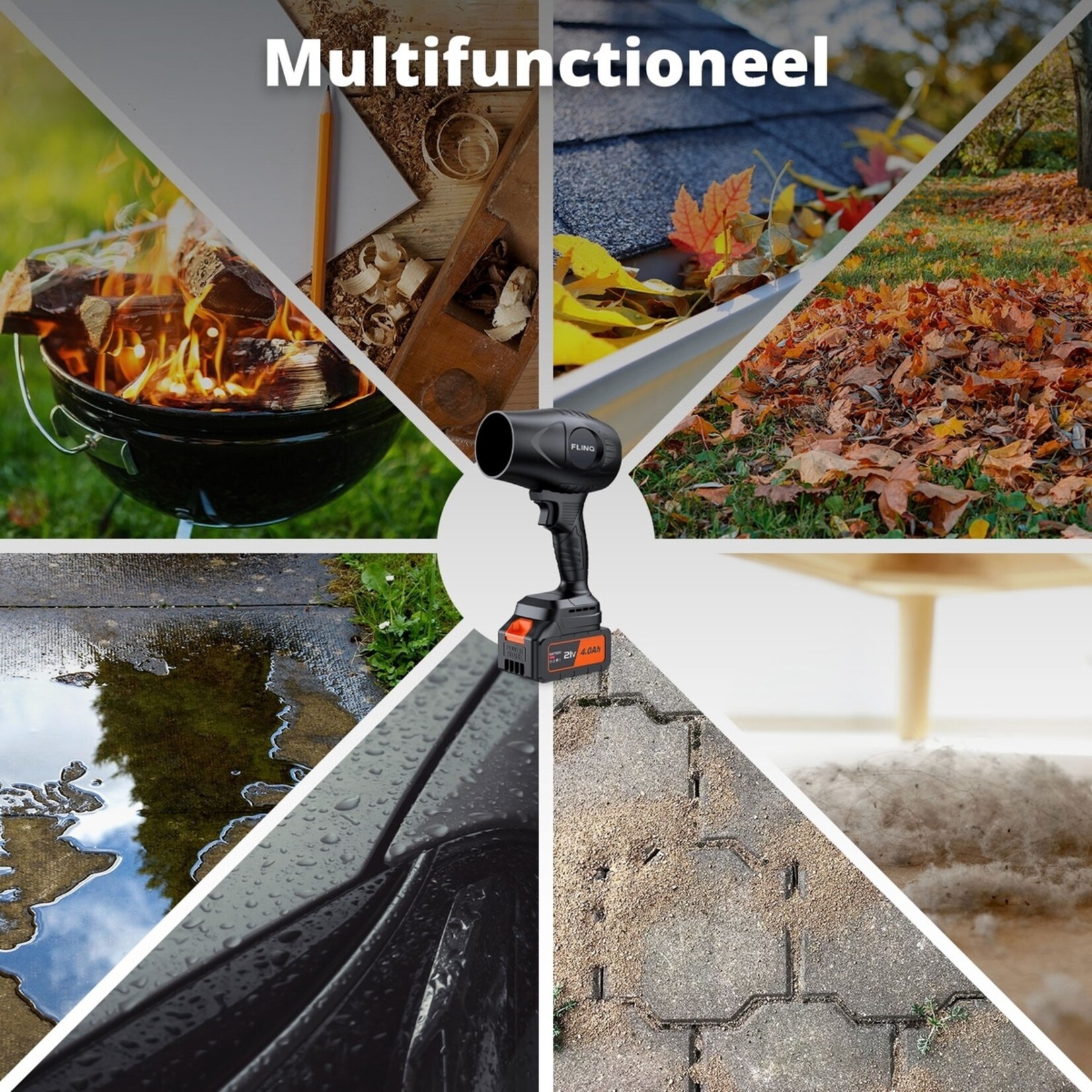 FlinQ Multifunctionele Bladblazer met Borstelloze Motor - 2 Accu’s en Opbergkoffer