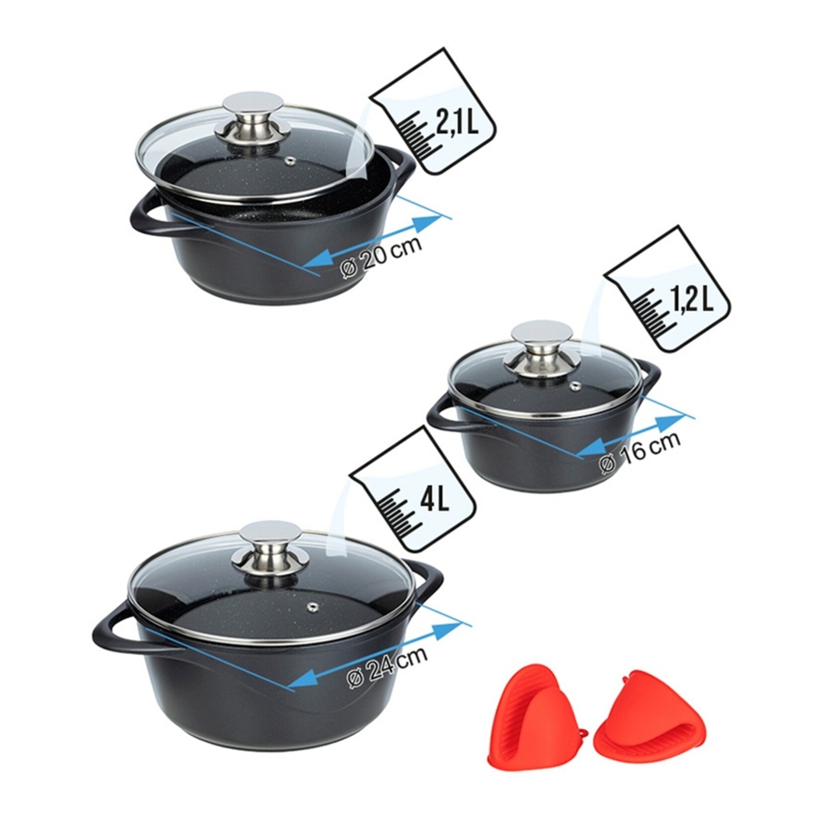 MPM 8-delige Pannenset met Antiaanbaklaag en Vaatwasserbestendig