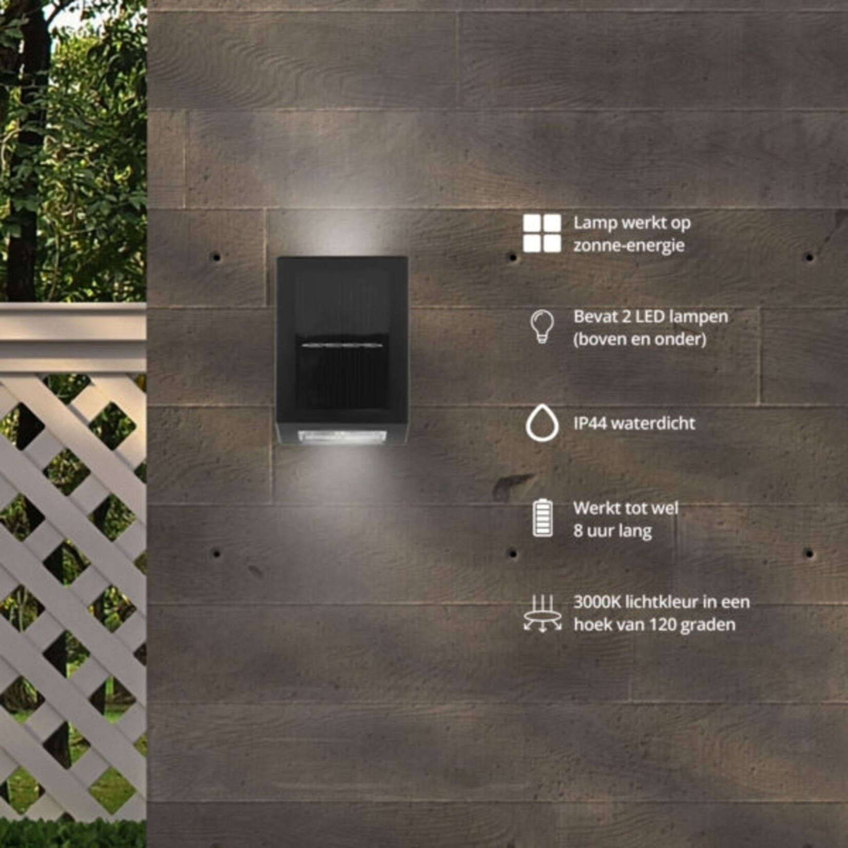 FlinQ Solar Wandlamp voor Buiten - Solar Tuinverlichting - LED