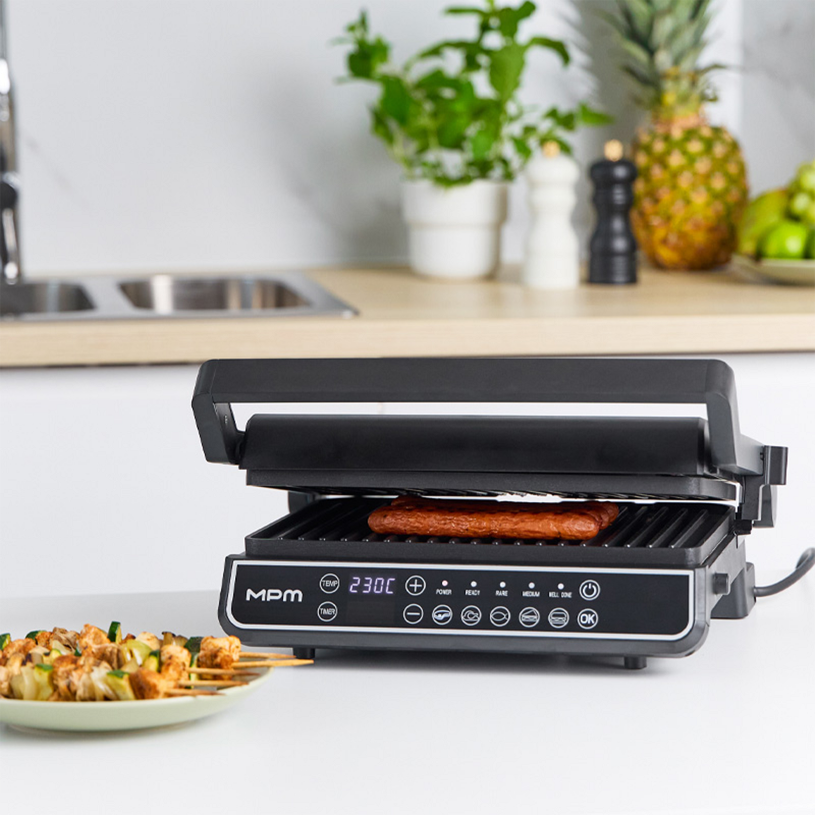 MPM Elektrische Grill 2‑in‑1 met Temperatuurregeling en Vetopvangbak