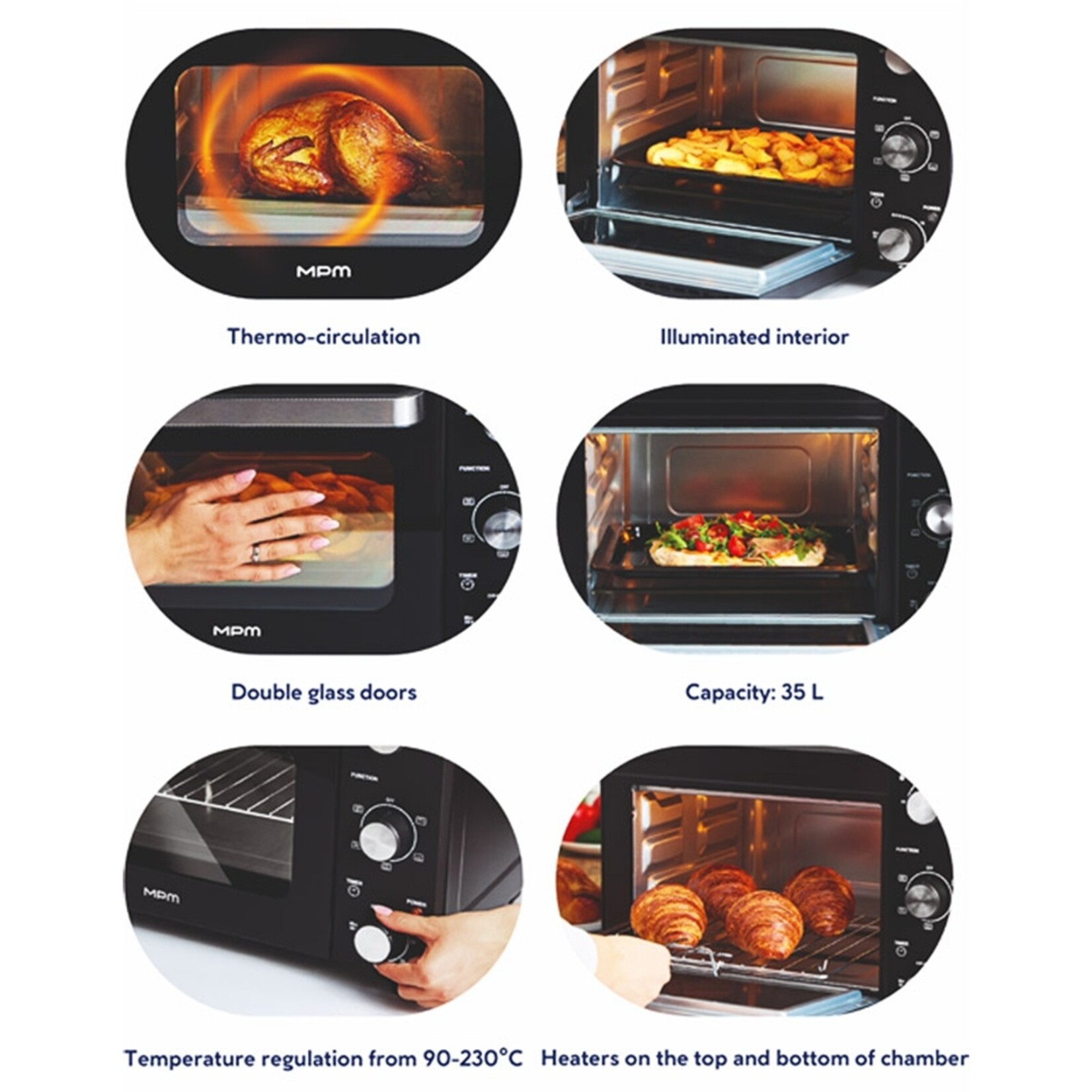 MPM Mini Oven 35L met Boven‑ en Onderwarmte, Binnenverlichting