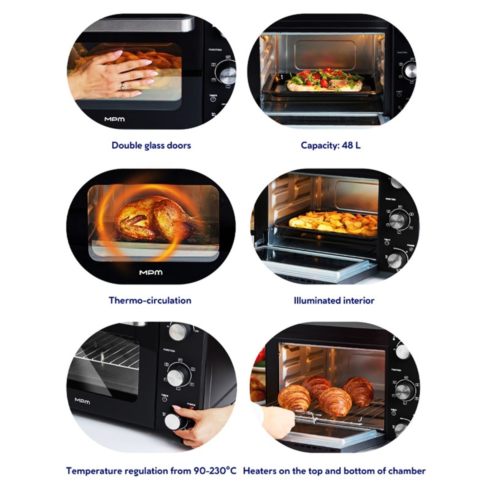 MPM Mini Oven 48L met Grillfunctie, Draaispit en Timer