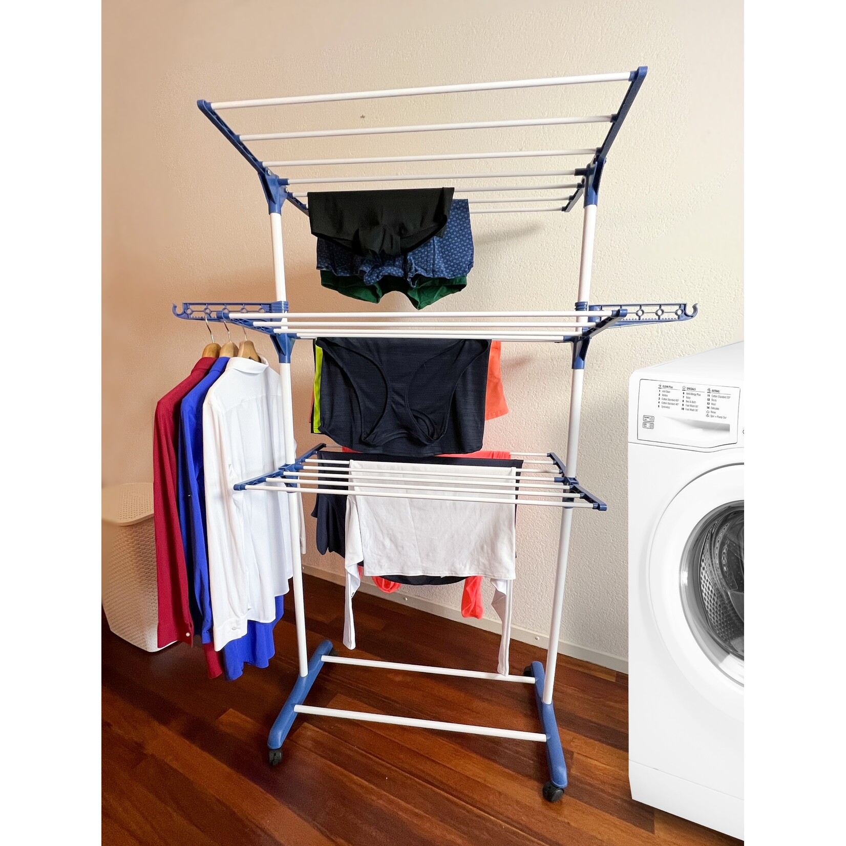 Shine for your daily cleaning Inklapbaar Droogrek / Droogtoren op Wielen – Wasrek met 18 Stangen