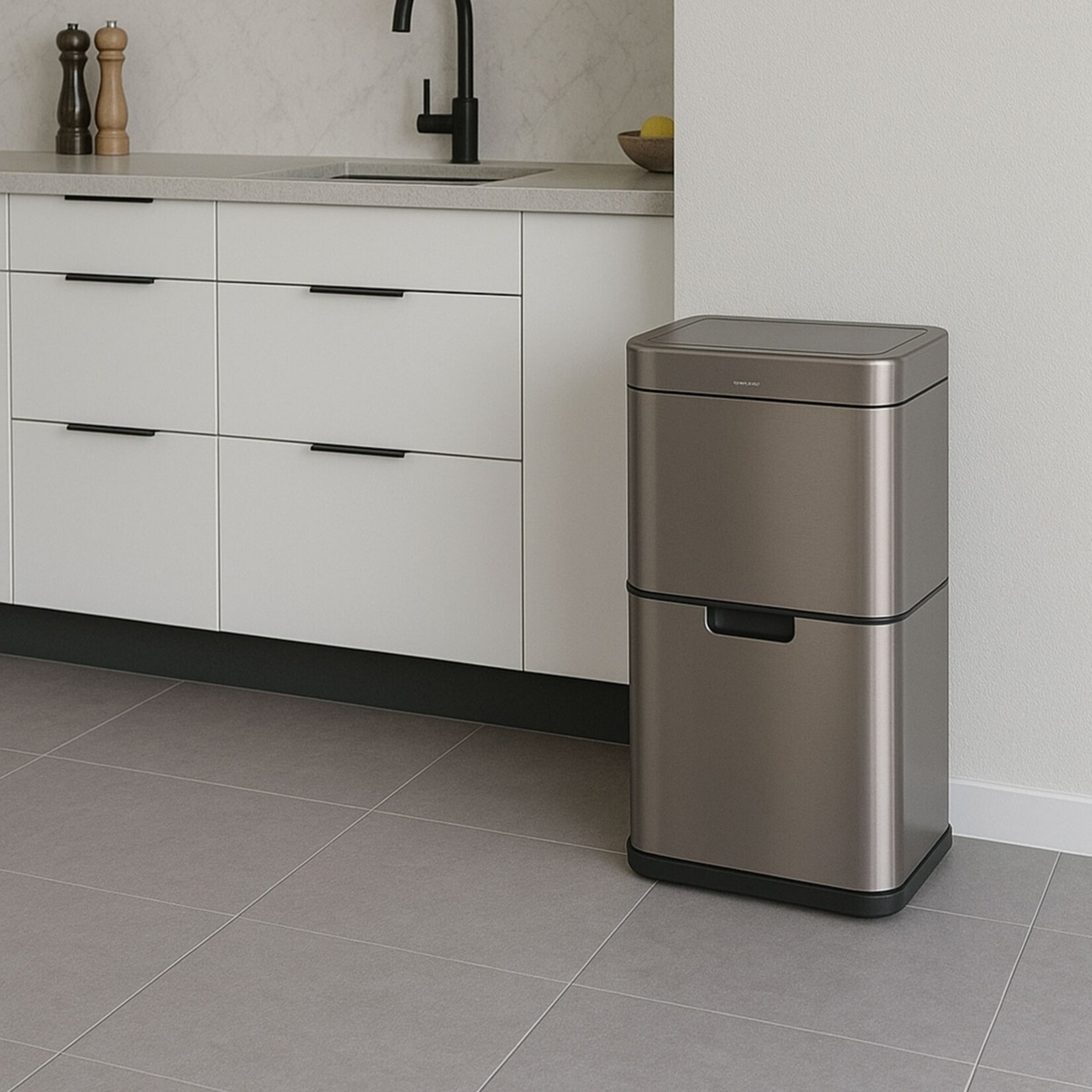 FlinQ Prullenbak met Sensor en 3 Compartimenten - 60 Liter