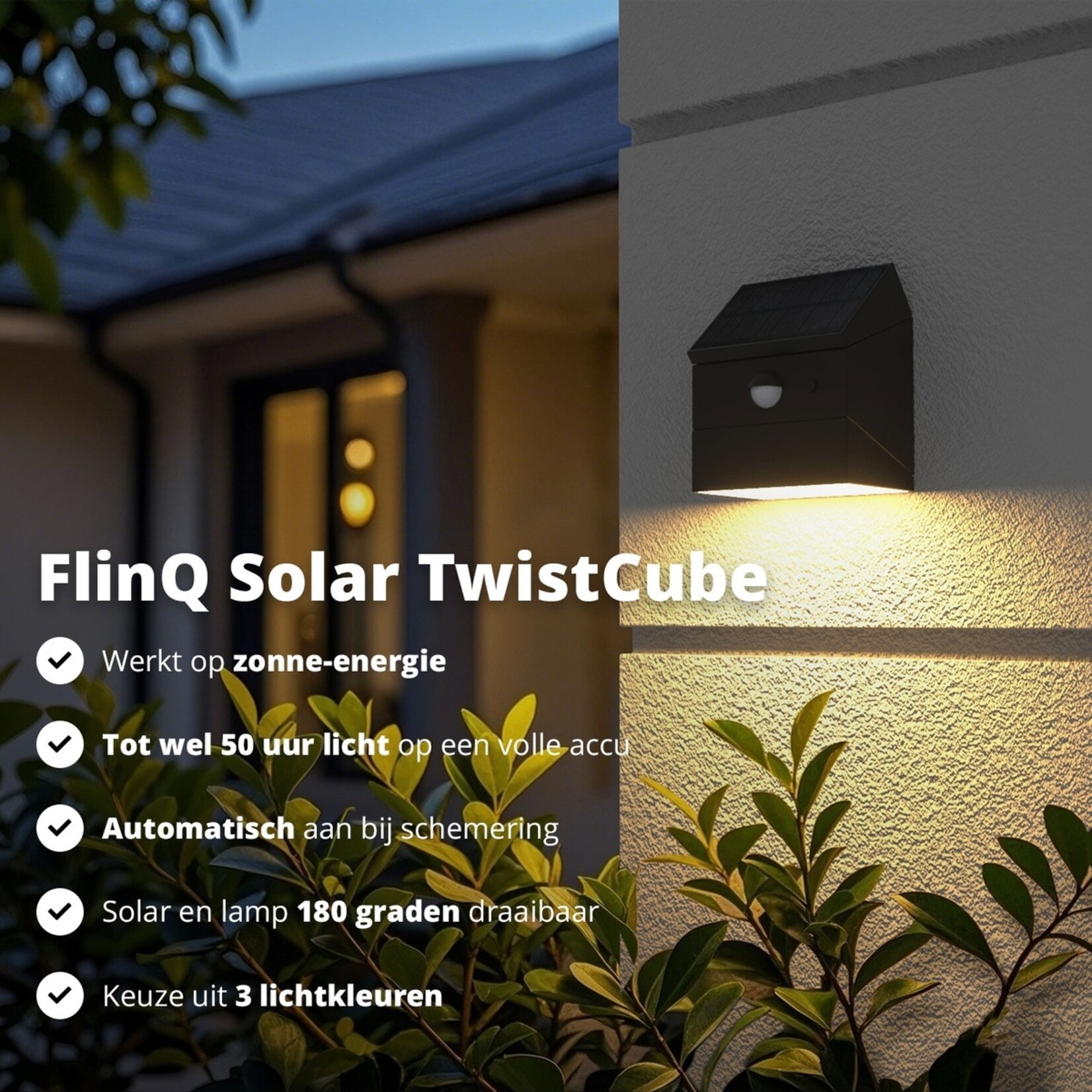 FlinQ Draaibare Solar Wandlamp voor Buiten op Zonne-energie met Sensor