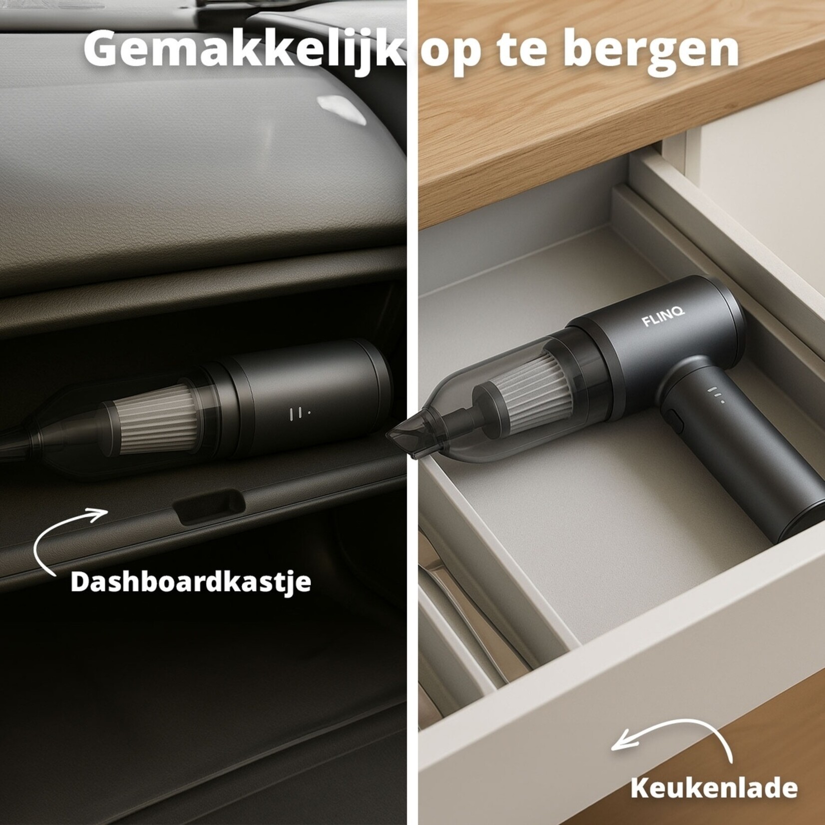 FlinQ 3-in-1 Handstofzuiger met Blaasfunctie – Kruimelzuiger met Opzetstukken