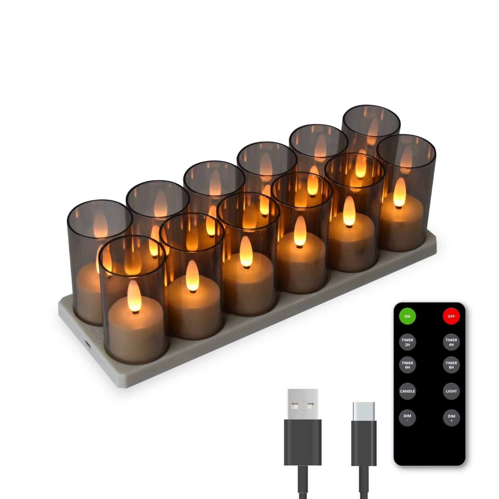 FlinQ Oplaadbare LED Theelichtjes met Dimfunctie - Waxinelichtjes - 4 Lichtstanden en Timer