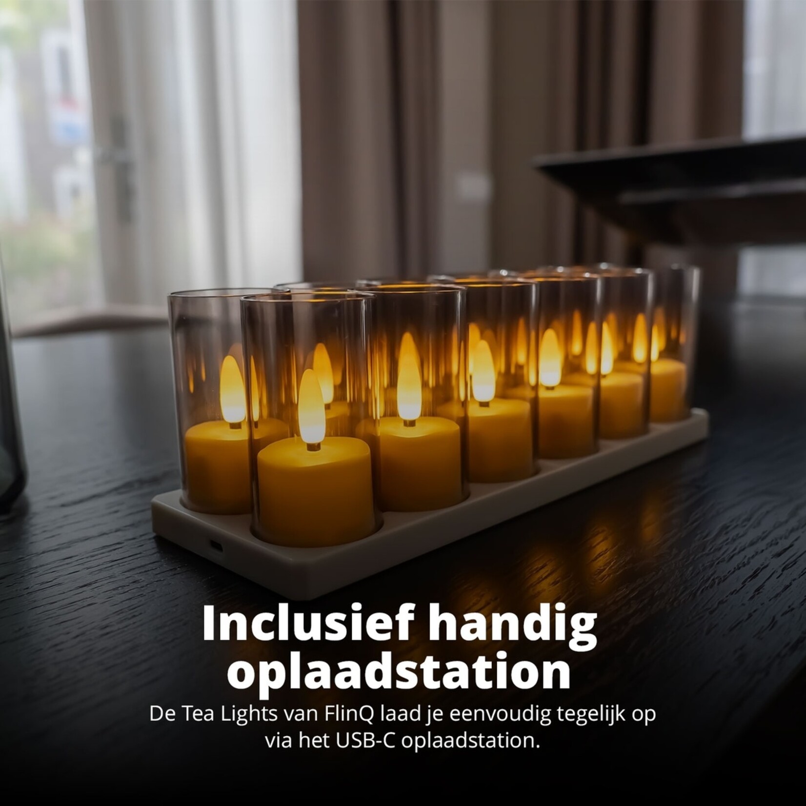 FlinQ Oplaadbare LED Theelichtjes met Dimfunctie - Waxinelichtjes - 4 Lichtstanden en Timer