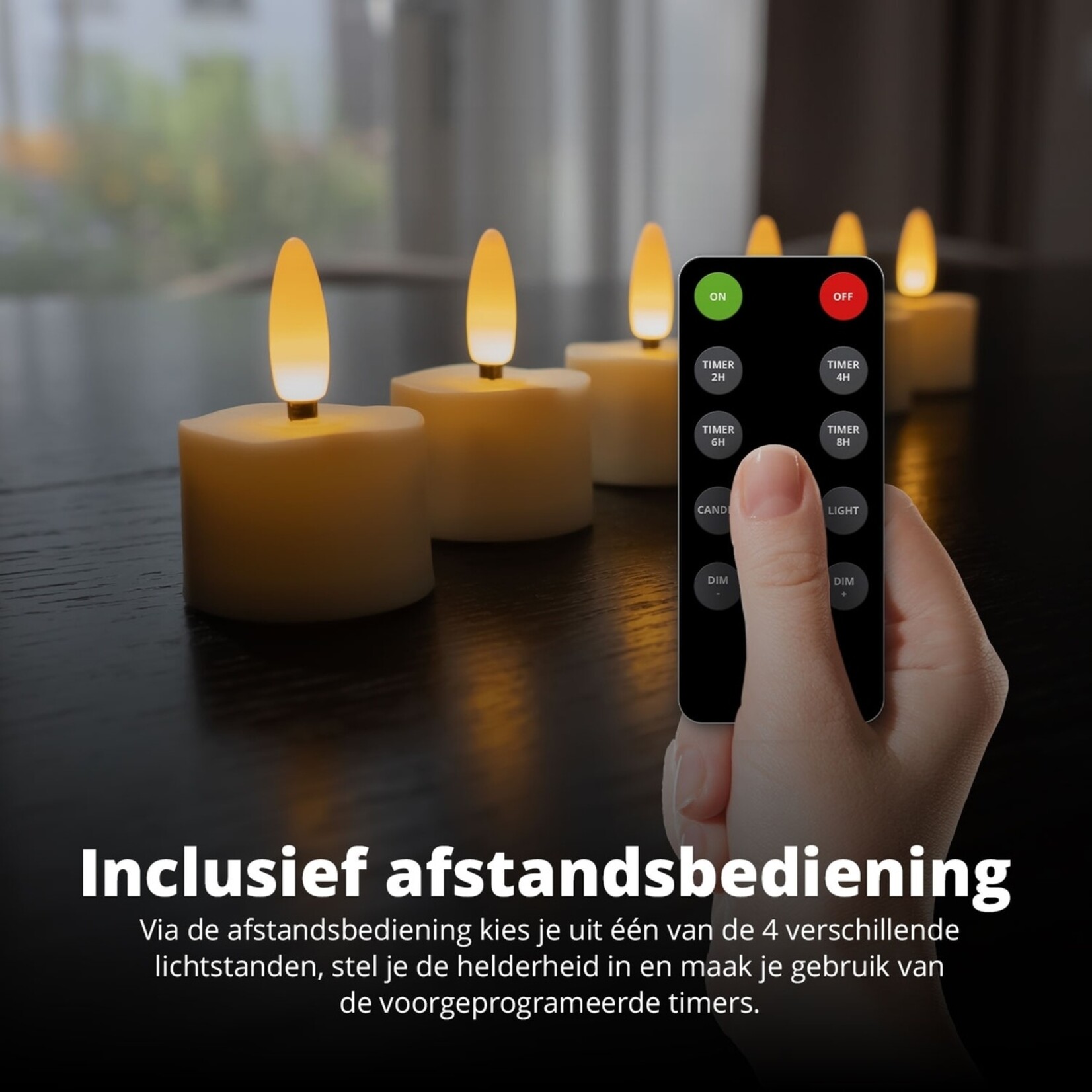 FlinQ Oplaadbare LED Theelichtjes met Dimfunctie - Waxinelichtjes - 4 Lichtstanden en Timer