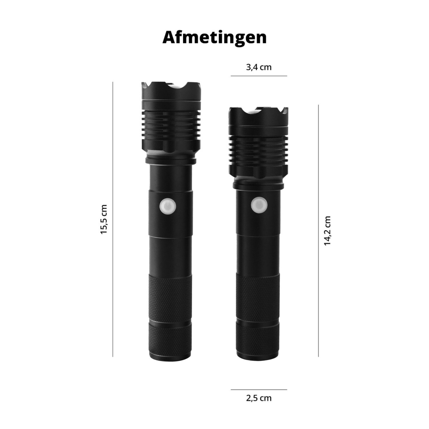 FlinQ Oplaadbare LED Zaklamp met Zoomfunctie tot 1200 Meter - 3 Modi