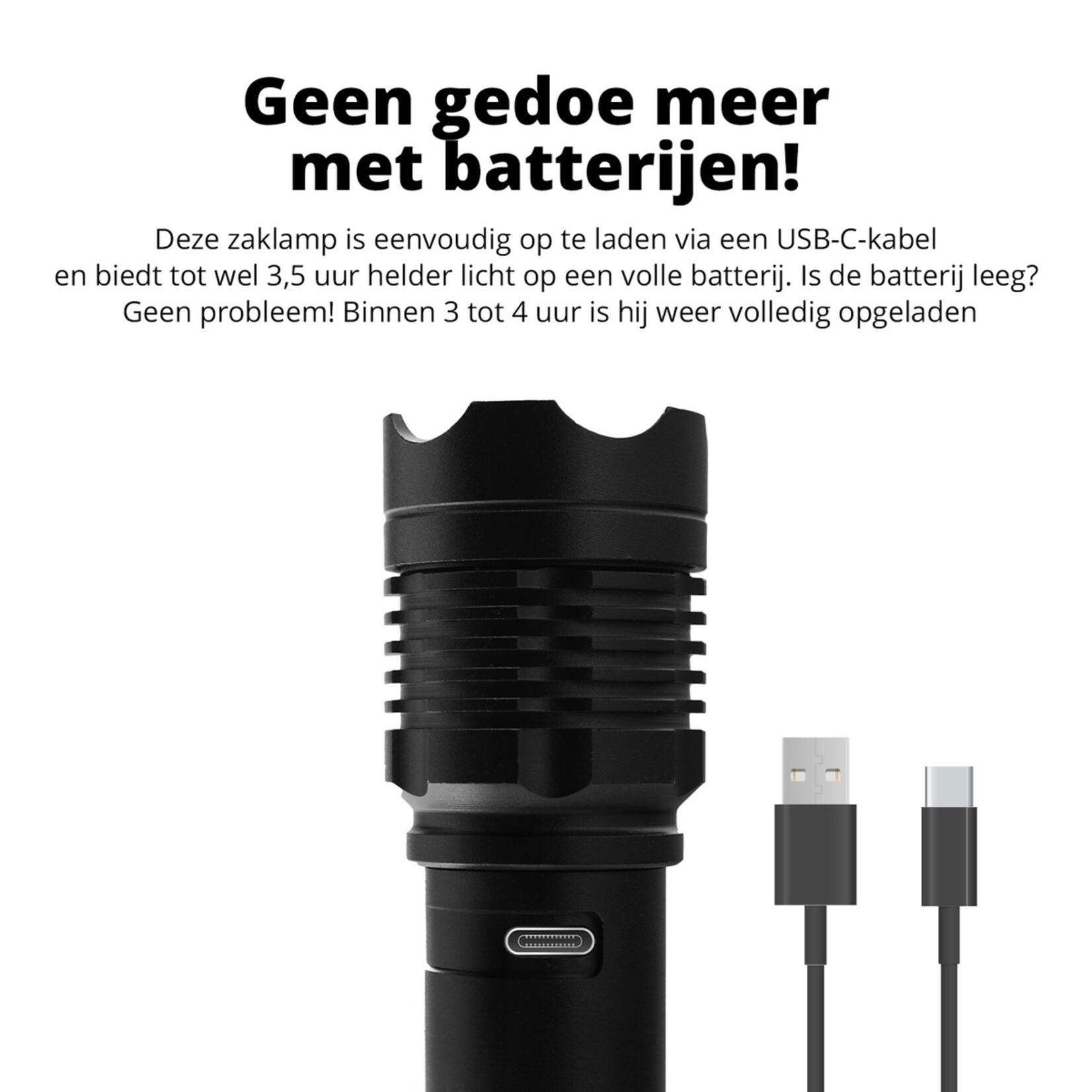 FlinQ Oplaadbare LED Zaklamp met Zoomfunctie tot 1200 Meter - 3 Modi