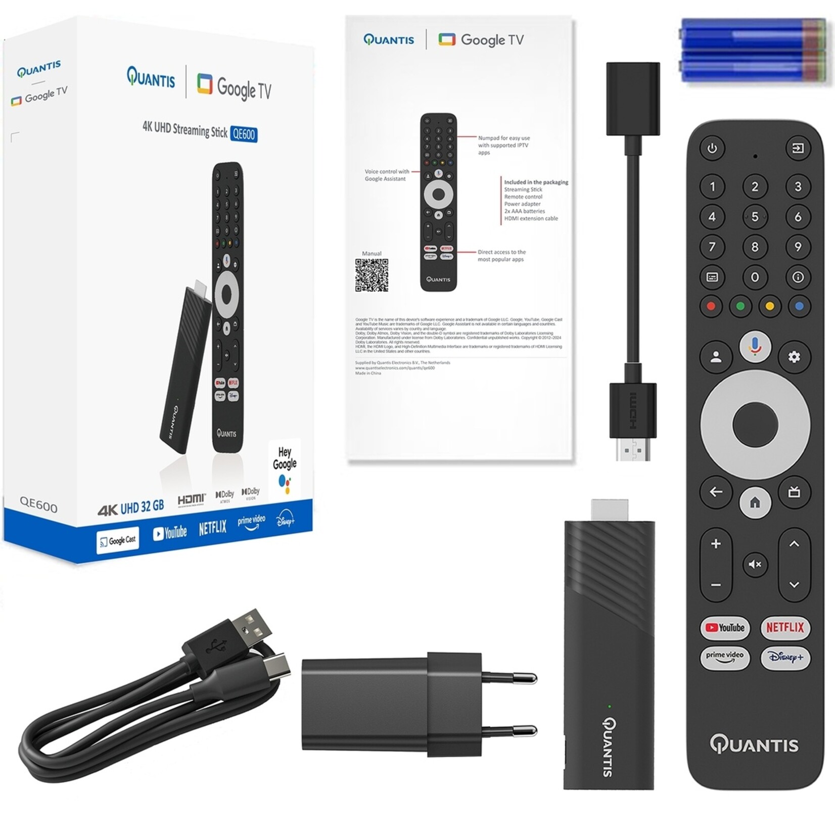 Quantis Streaming Stick met Google TV, 4K en Spraakbediening