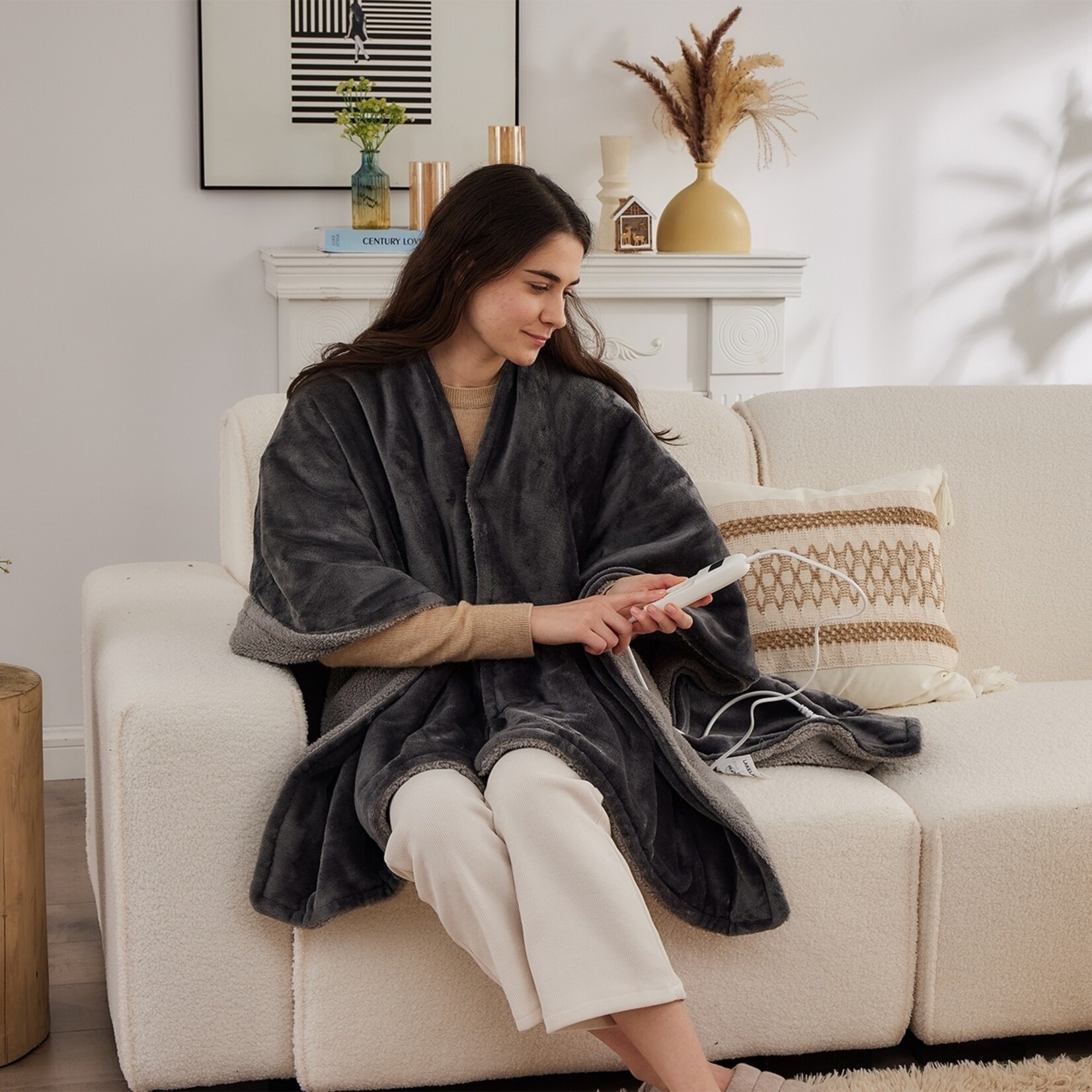 BREND Elektrische Deken - Fleece Plaid, Cape en Poncho in één