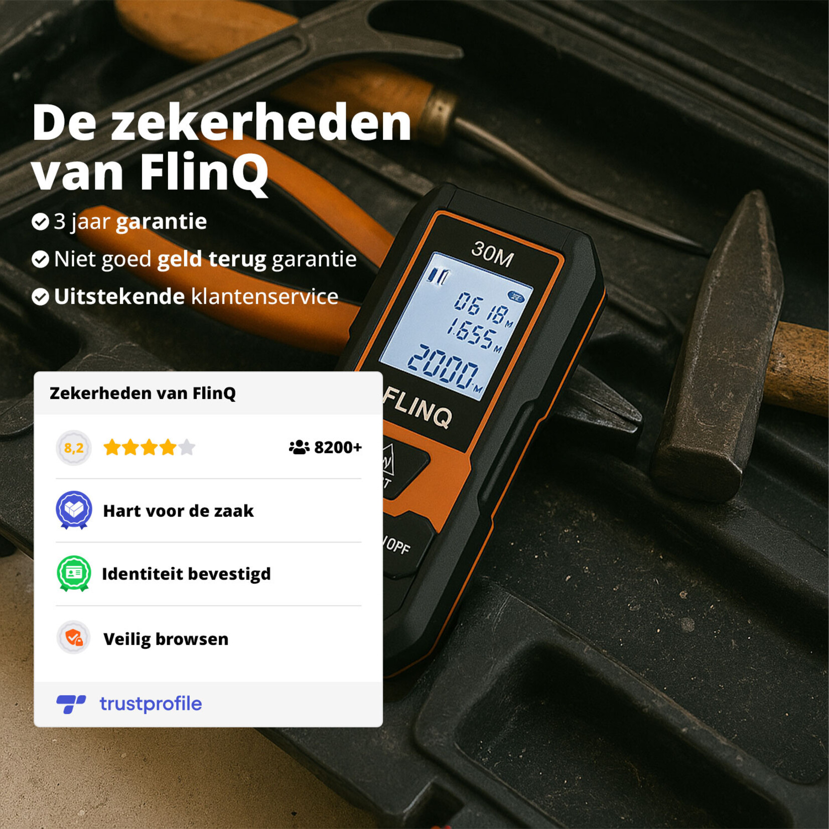 FlinQ Digitale Afstandsmeter tot 30 Meter - 5 Meetmodi