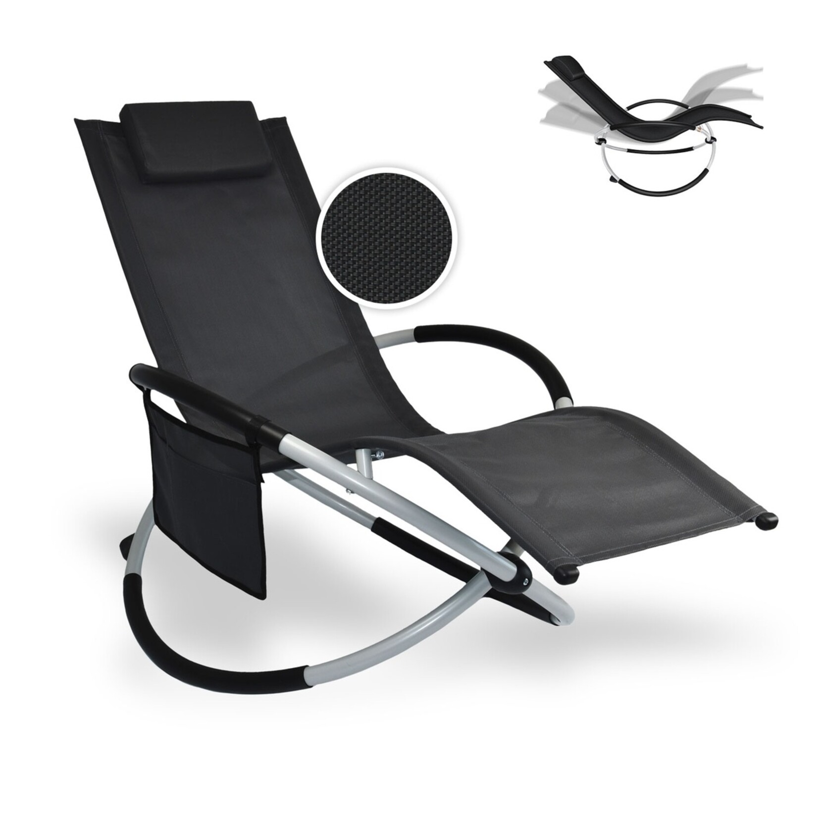 FlinQ Opvouwbare Ligstoel voor Buiten – Luxe Tuinstoel met Schommelfunctie – Zwart