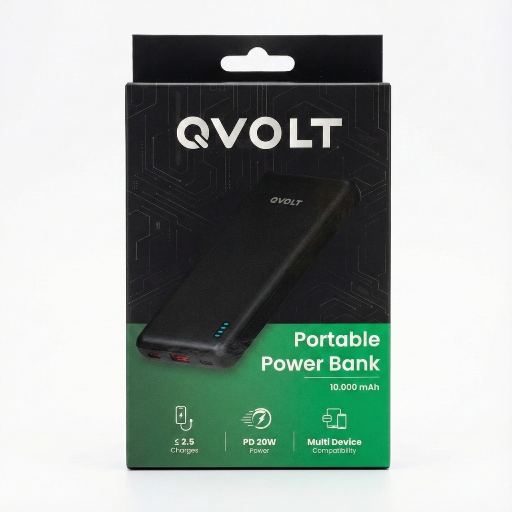 QVOLT Compacte Powerbank 10.000 mAh met 20W Snelladen en Zaklamp