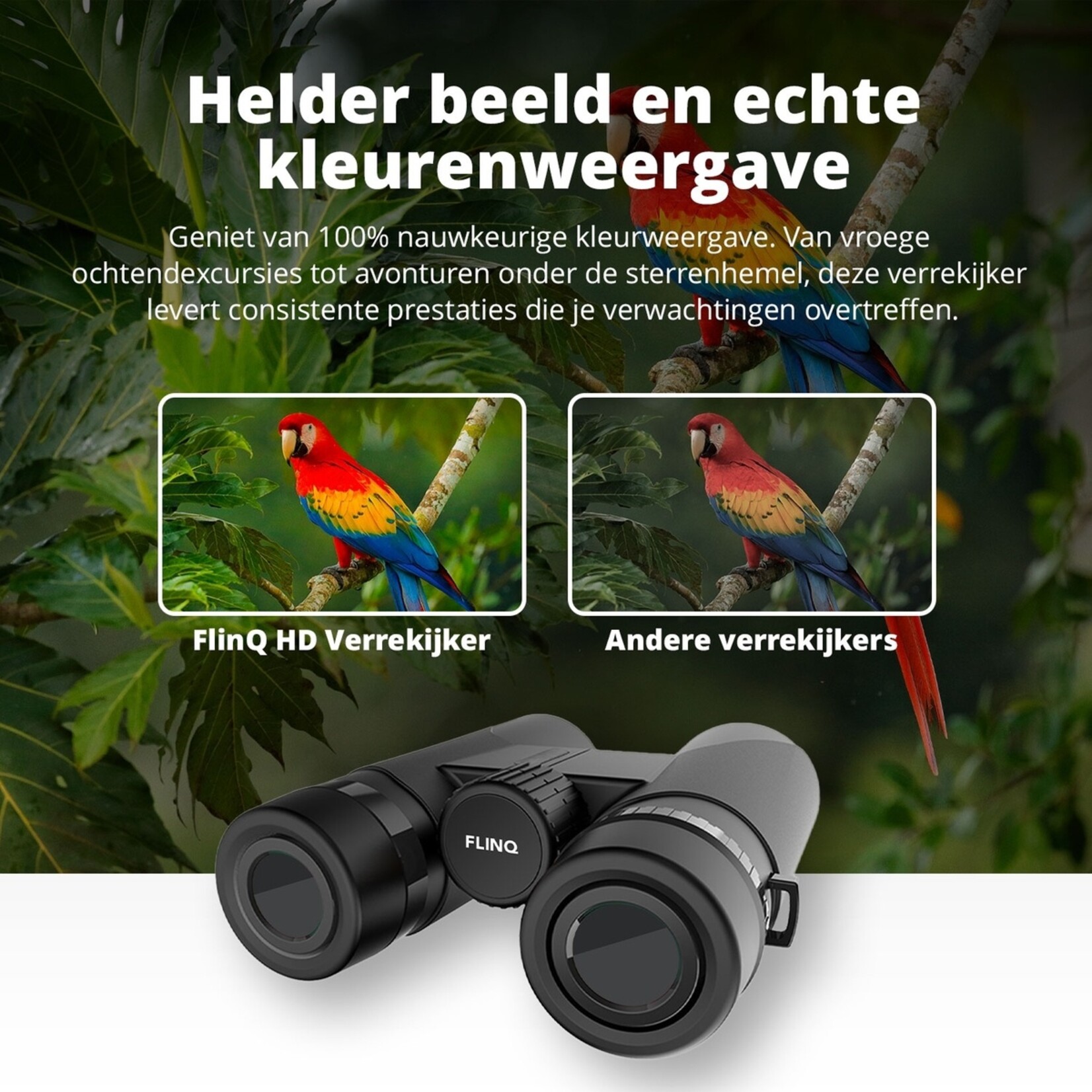 FlinQ HD Verrekijker - Binocular met Opbergtas en 42mm Groothoeklens