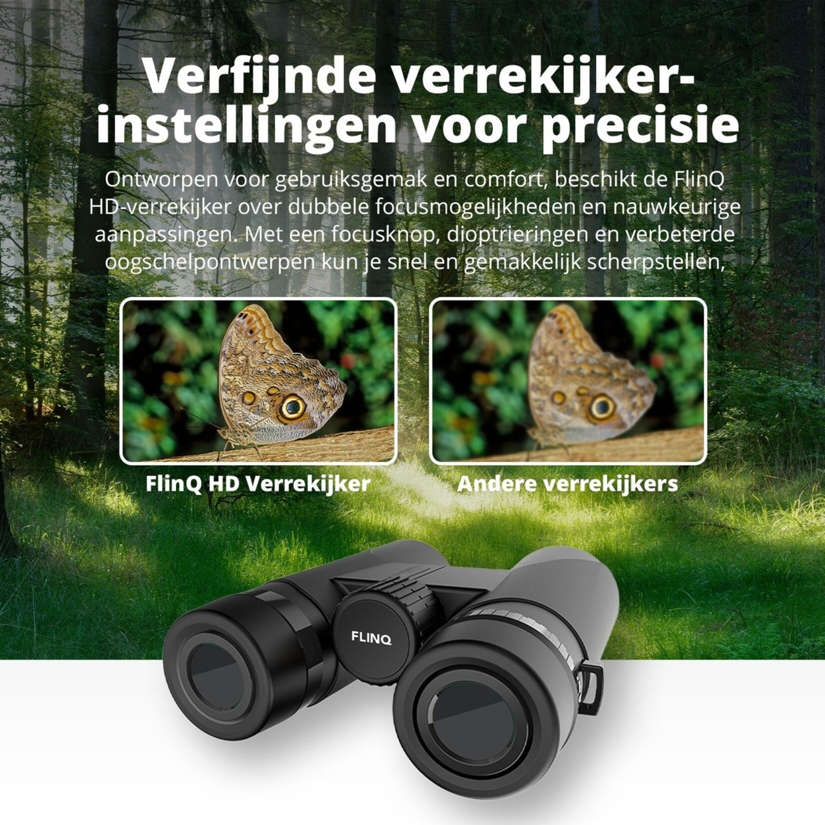 FlinQ HD Verrekijker - Binocular met Opbergtas en 42mm Groothoeklens
