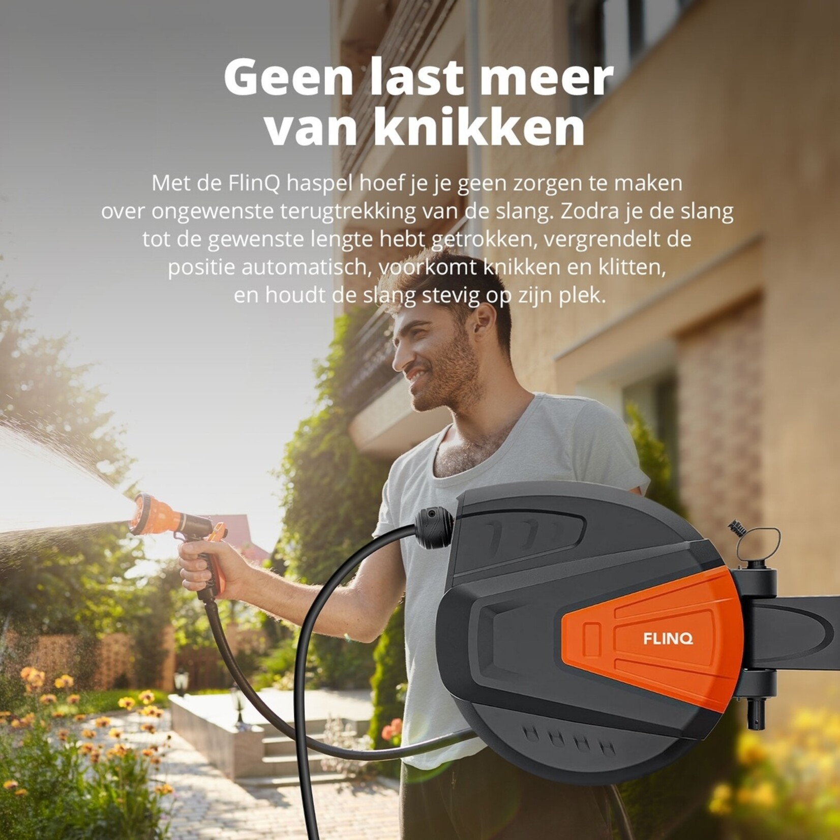 FlinQ Automatische Tuinslanghaspel met 9 Sproeistanden - 180° Draaibaar