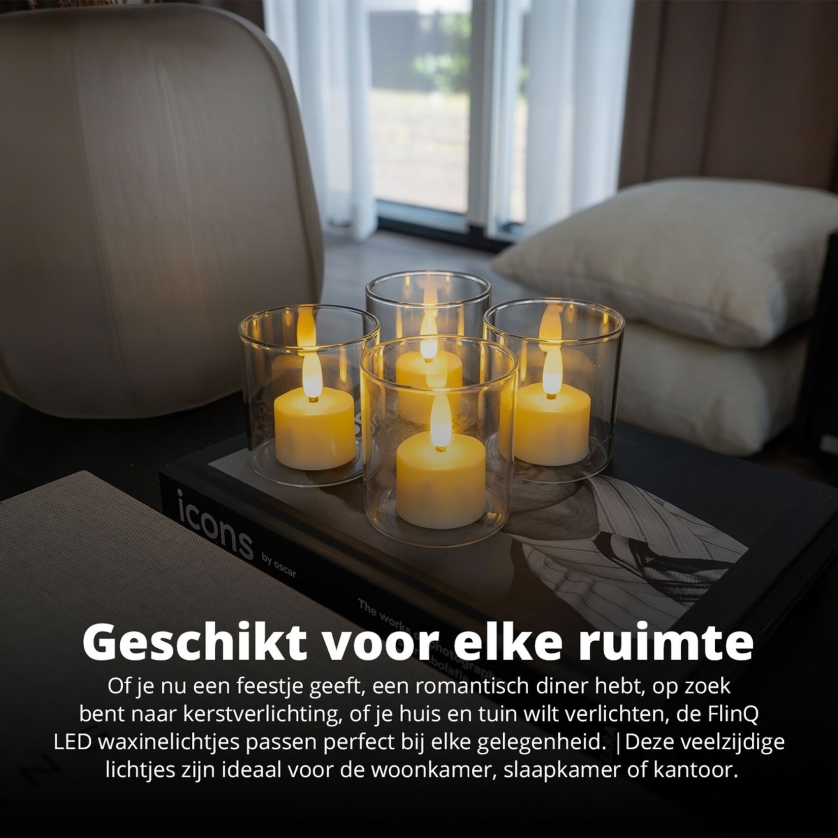 FlinQ Oplaadbare LED Theelichtjes met Dimfunctie - Waxinelichtjes - 4 Lichtstanden en Timer
