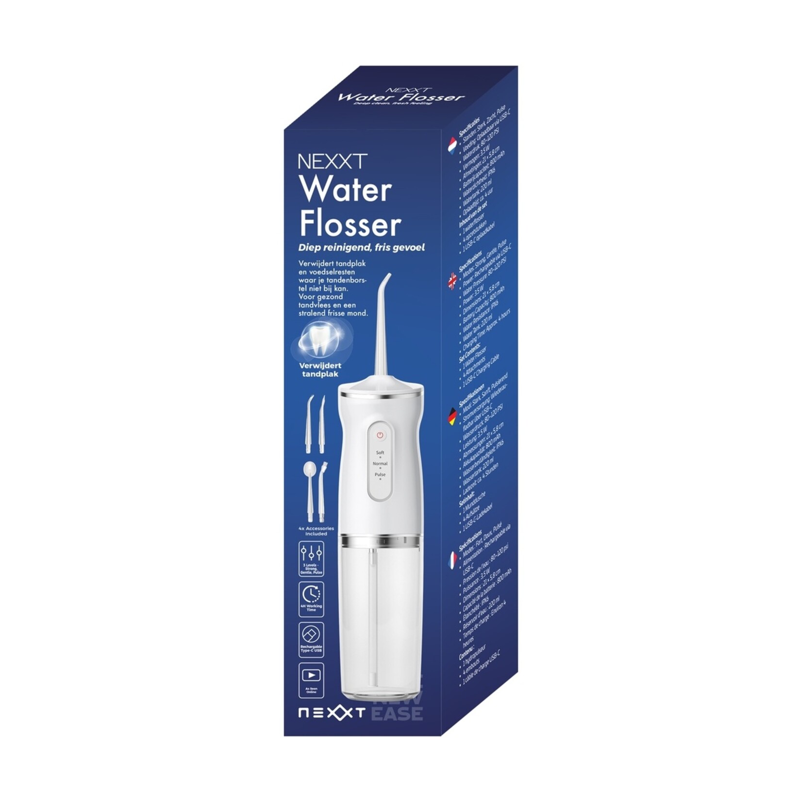Nexxt Waterflosser Monddouche met Pulserende Waterstraal en 4 Opzetstukken